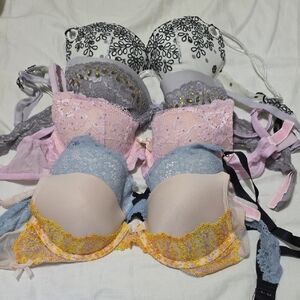 Victoria's Secret Lace Bra Collection - Black, Gray, Pink, Yellow